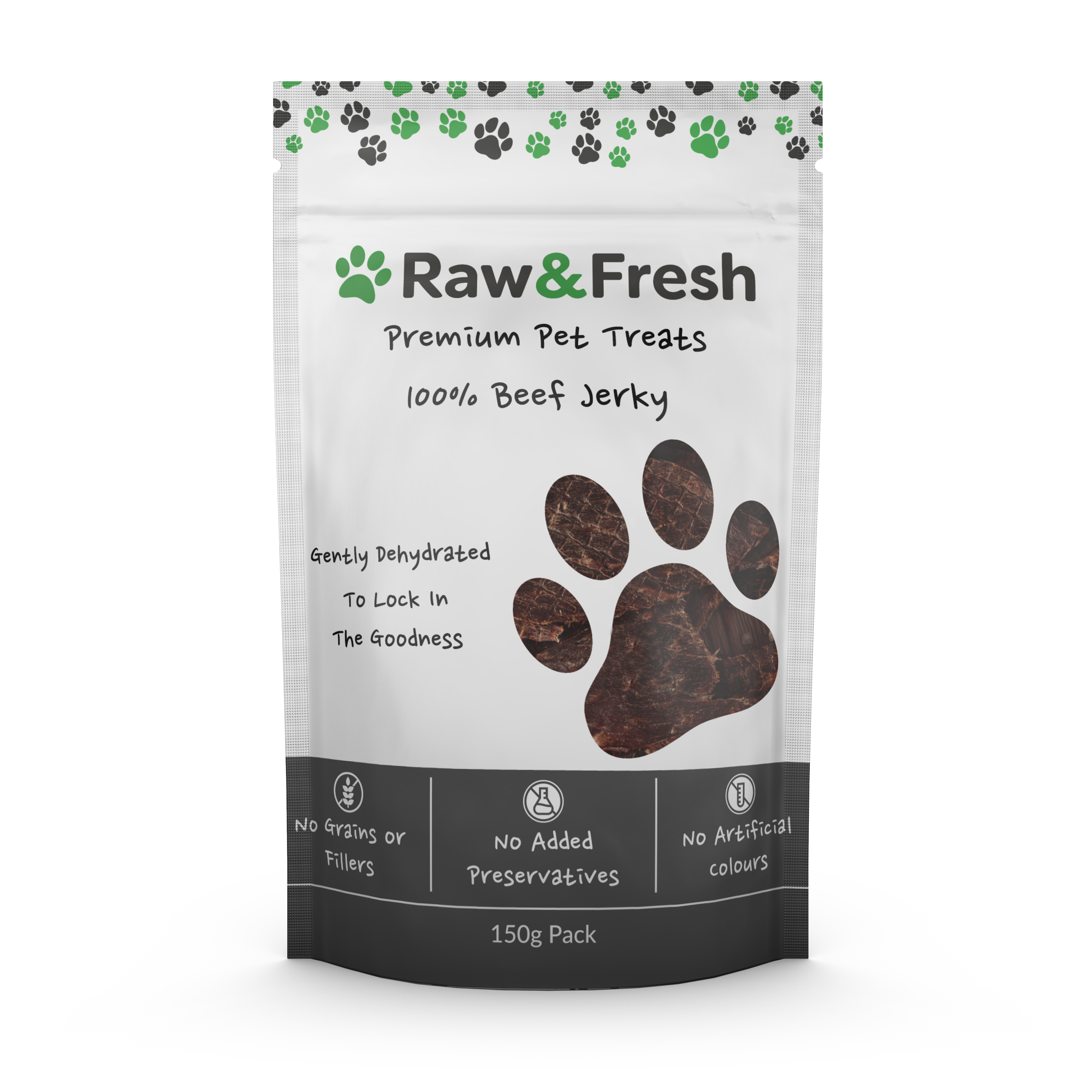 Raw & Fresh Dehydrated Beef Jerky Dog Treats 150g Pack