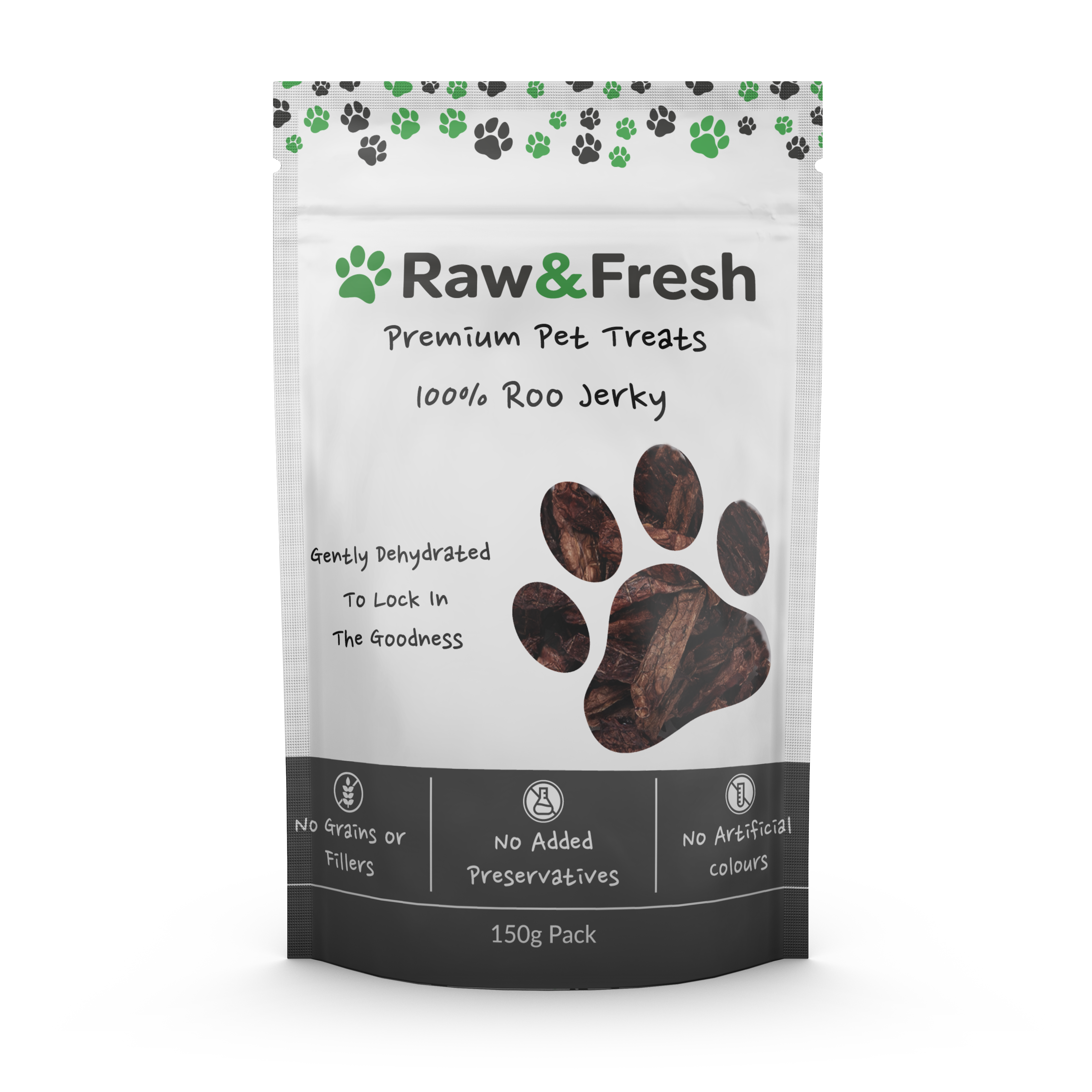 Raw & Fresh Dehydrated Kangaroo Jerky Dog Treats 150g Pack
