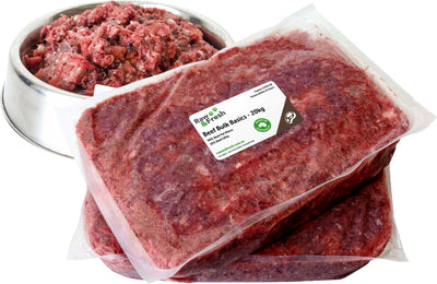 Pre-packed beef dog food