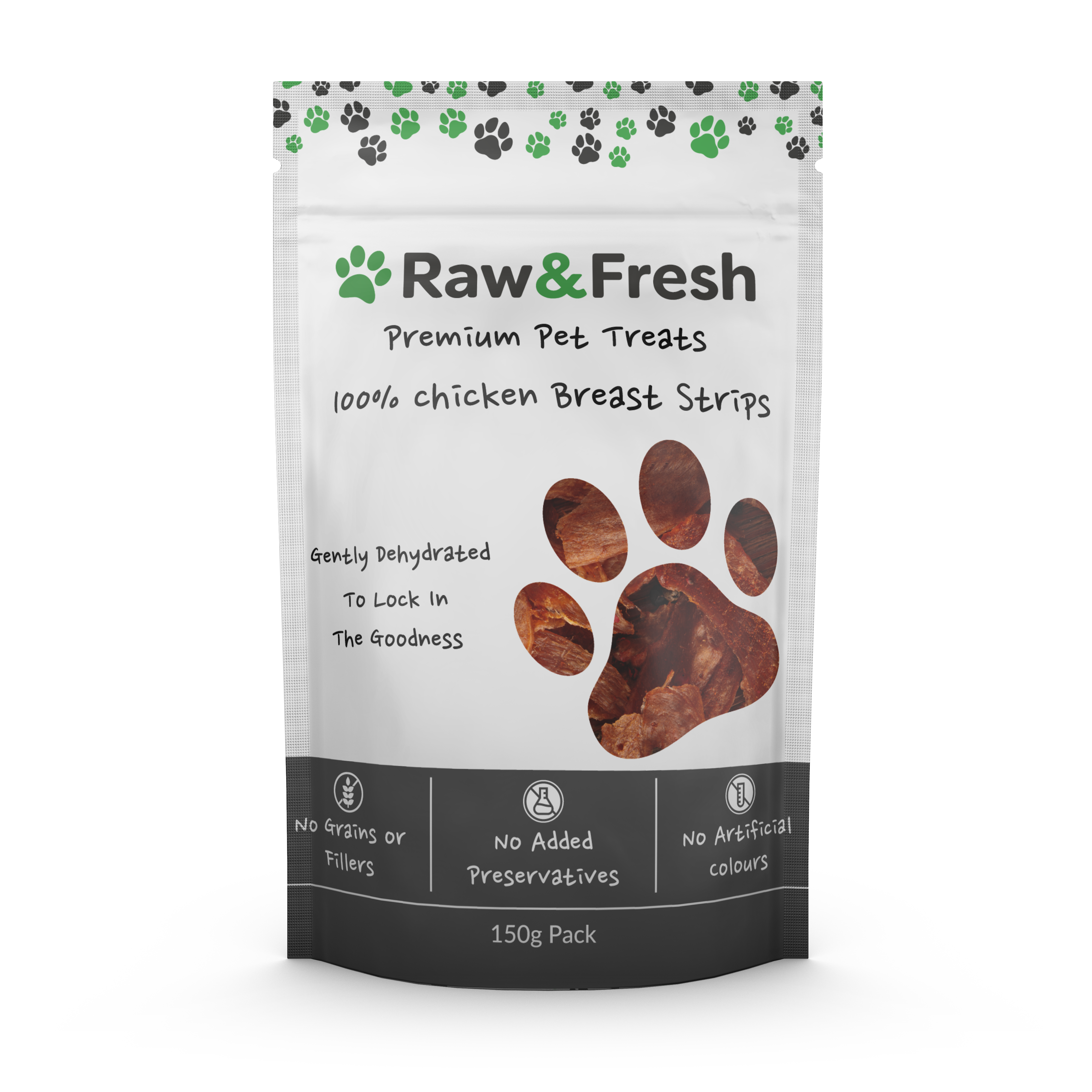 Raw & Fresh Dehydrated Chicken Jerky Dog Treats 150g Pack